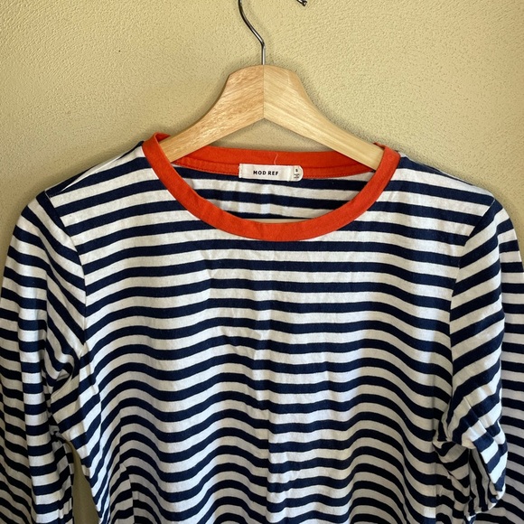 Mod Ref Navy Blue & White Striped Teagan Cotton Blend Crewneck Tee Shirt S - Picture 3 of 11